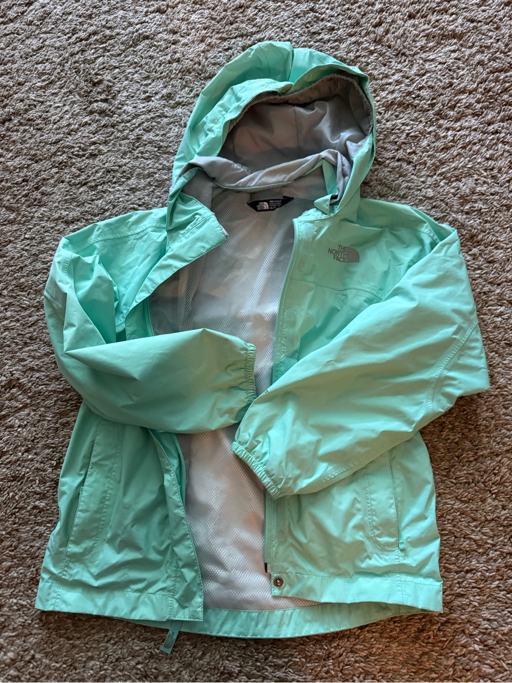The North Face Kids Mint Green Hooded Rain Jacket